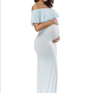 Long baby blue maternity  dress for pictures